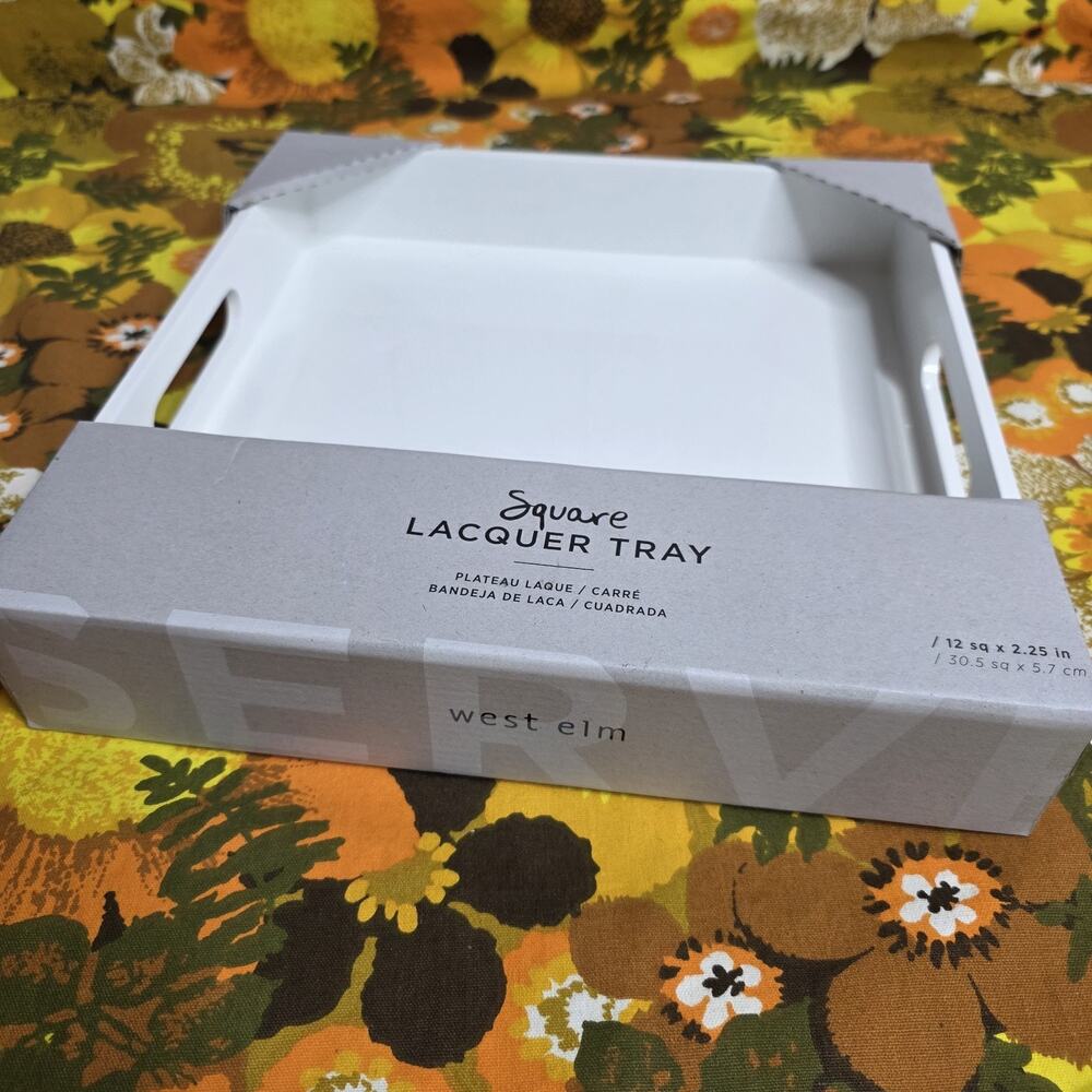 West Elm White Square Lacquer Tray 12" Modern Decor - Picture 4 of 7